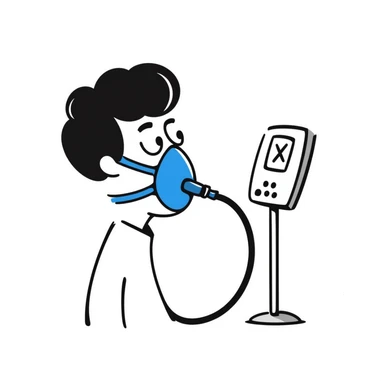 Hand-drawn blue breathing mask with tubes for measuring oxygen, standalone VO2 max testing equipment sticker