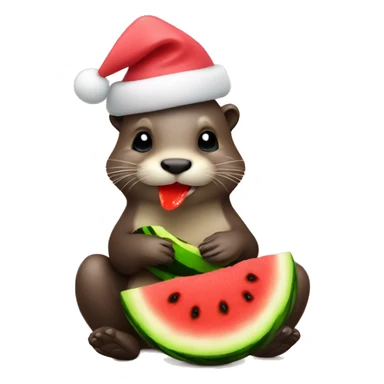 Otter eating watermelon in chrismas day sticker