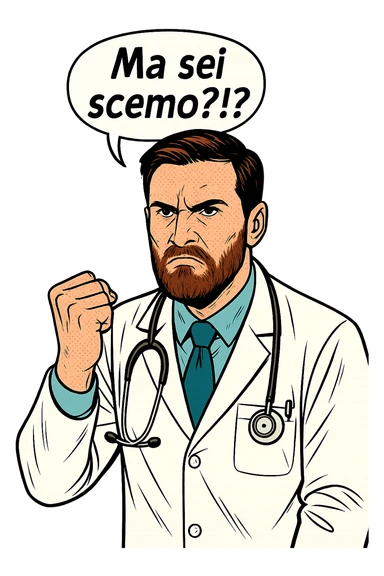Dottore con la stessa faccia anche con la mano e camicie, dice "Ma sei scemo?!?" sticker