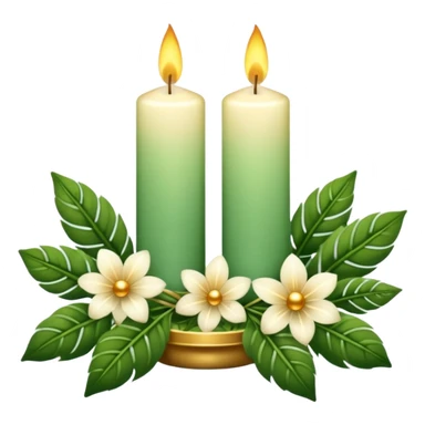 Aesthetic scenic romantic vintage styled beautiful gorgeous holy divine spiritual pretty elegant sparkly shiny scene of Candles, flowers, plants leaves, scenic aesthetic scenery sticker