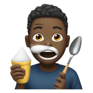 person eating salt and has a spoon full of sugar  with sugar all over their mouth and they’re also holding a lighter sticker