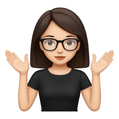 a cute brunette girl in a black dress wearing glasses  with two hands  sticker