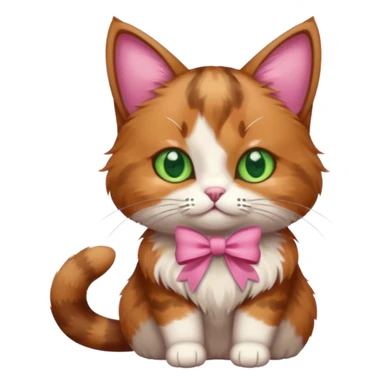   brown cat with green eyes and a pink bow sticker