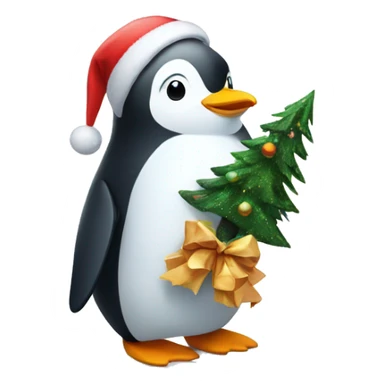 Penguin holding a christmas tree sticker