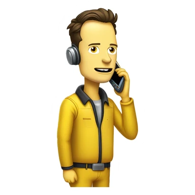 Elon musk in simpson style dressed as camrom yellow outfit making a phone call on a flip phon  sticker