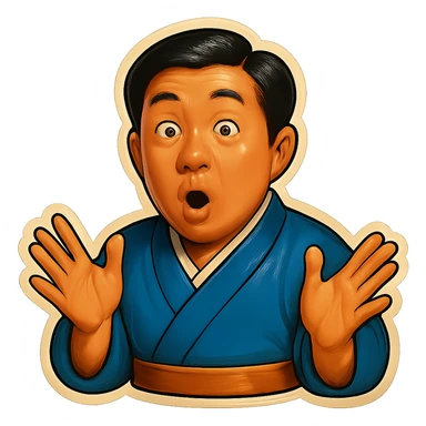 The same Japanese man in traditional kimono looks at the viewer with a surprised look, and his hands are empty sticker