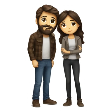 Brunette girl kiss on check brunette boy with beard sticker