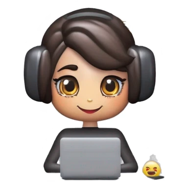 Chica, morena, con cabello ondulado y al frente una computadora gris sticker