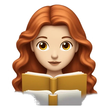 White girl with long loose wavy darker red hair reading a book sticker