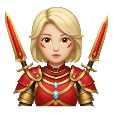 Ember Baroness + gold-red cuirass + twin blades. negative : characters sticker