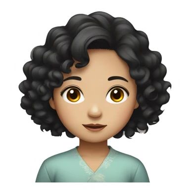 Southeast Asian, round face, little girl, black curly hair, short hair sticker