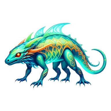 Exotic futuristic bioluminescent translucent transparent lush warm-colored neon-glowing iridescent Fakémon-Fionbri-Vernid-creature sticker