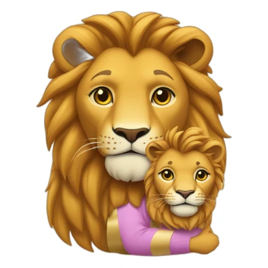 Un lionne avec son enfant sur son dos sticker