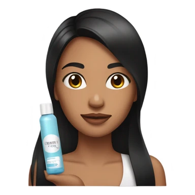 a woman with long straight black hair, with skin care products in her hand sticker
