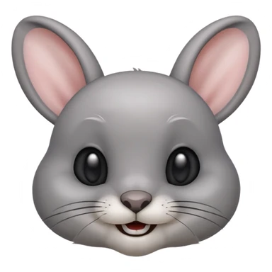 Head of a grey rabbit in Apple emoji style, round face, soft grey fur, big black eyes, perky ears, gently showing two front teeth in a subtle smile, front-facing, clean and glossy look
 sticker