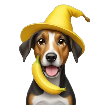 Dog wearing a banana hat sticker