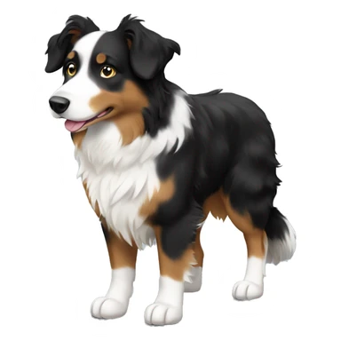 Create a black, tan and white Australian shepherd with white paws sticker