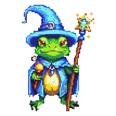 wizard frog holding a magic staff sticker