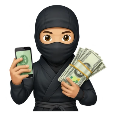 Ninja holding phone and money sticker