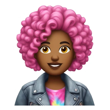 Plus size black woman with pink curly hair and a tie dye biker jacket  sticker