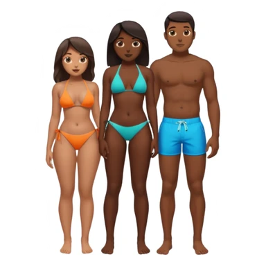 a slim thick black girl with a big butt wearing a bikini standing sideways with a dark skin sexy boy wearing bottom and shows his dick sticker