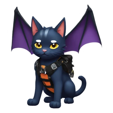 Cool Edgy Litten-Nargacuga-Cat with black bat-wing-ears with a harness full body sticker
