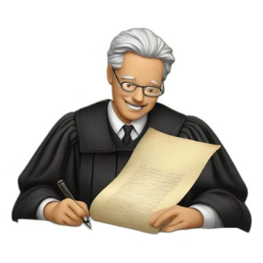 judge signing a parchment sticker