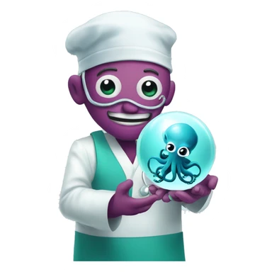 Happy octopus surgeon looking at a crystal ball sticker