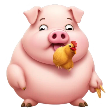 Fat pig eating a chicken  sticker
