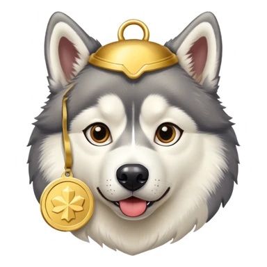 Husky dog with a gold medal sticker