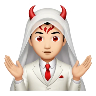 an asian male bride with the face of devil in wedding dress sticker
