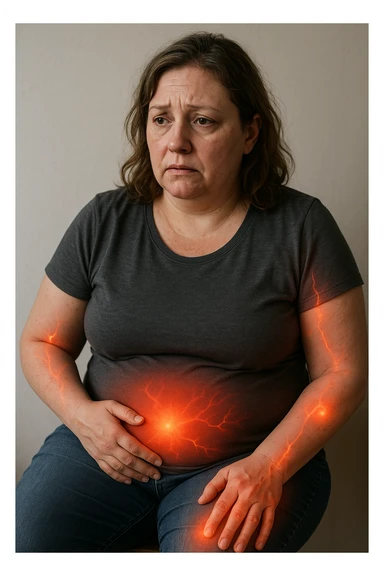 Donna con insulino resistenza e infiammazione cronica nel corpo. immagine realistiche sticker