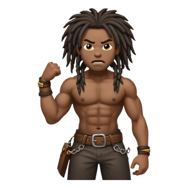 a angry black man with dreads too the side slanging back and forth a belt sticker