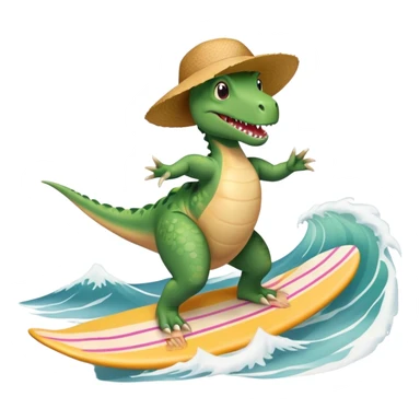 Dinosaur with ballerina dress wearing a het surfing on waves sticker
