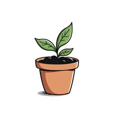 A small green plant in a pot with earth sticker