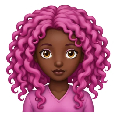 Dark skin girl with pink long curly hair.  sticker