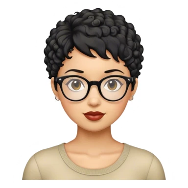 woman pixie curly cut black hair with glasses sticker
