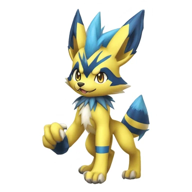 Anthro Edgy Cool Zeraora-Lucario-Werewolf-Jolteon-Pokémon-Fakémon with shiny blue stripes Full Body Detailed High Quality  sticker