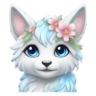 Anthro Cute Cool Kawaii gorgeous sparkly ethereal fantasy animal creature with blue eyes furry sona with flowers beautiful aesthetic sticker