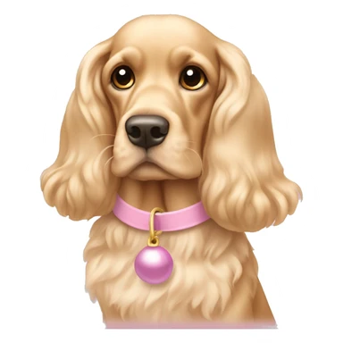 Blond cocker spaniel wearing two light pink sleighbell sticker
