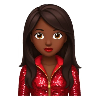 Tamika Scott from Xscape with long dark brown hair, red sequin outfit sticker