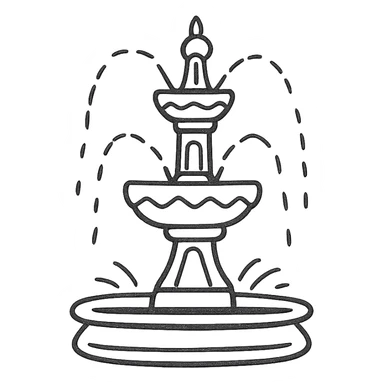 Casa Bonita Fountain, hand-drawn, black outline, whimsical, water jets, simple background sticker