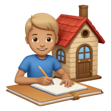 boy drawing little house on notebook sticker