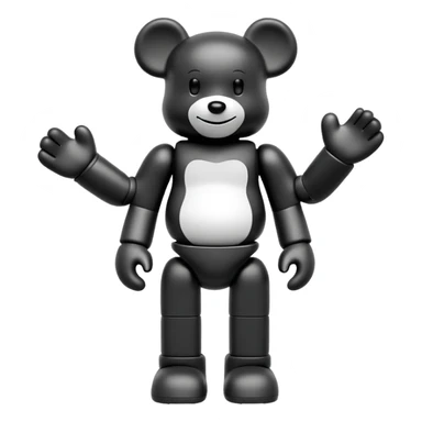Bearbrick figure with KAWS style but with a happy smile instead of X eyes, simplified toy bear shape with articulated limbs sticker