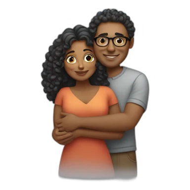 Indian woman with curly hair hugging a tall white man wearing glasses sticker