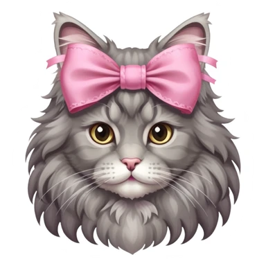 A grey Maine coon Wearing a pink Rococo style Bow ribbon sticker