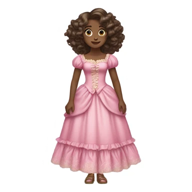 a black brownskin girl standing wearing a rococo dress pink with the hairstyle of wavy long hair sticker