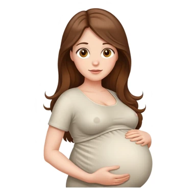 Pregnant woman with long brown hair and hazel eyes. Big belly sticker