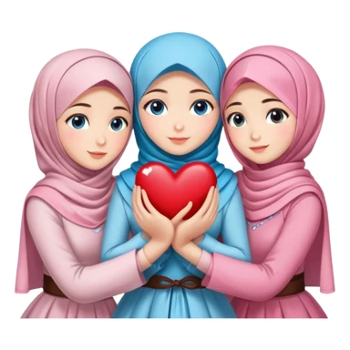 Four sister hugs Turkish girls beautiful finish Konya blue eyes with cherry blossom hijab and heart dress and hugs  sticker