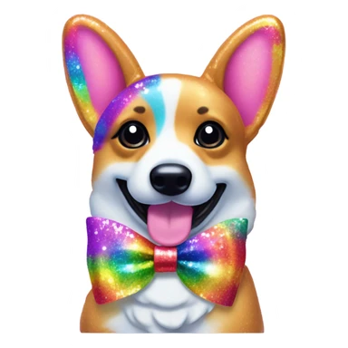 Lisa frank rainbow glitter corgi with ribbon bow on head sticker